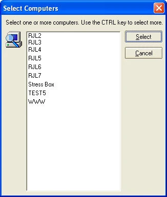 Net Send Lite Add Multiple users dialog showing network computers